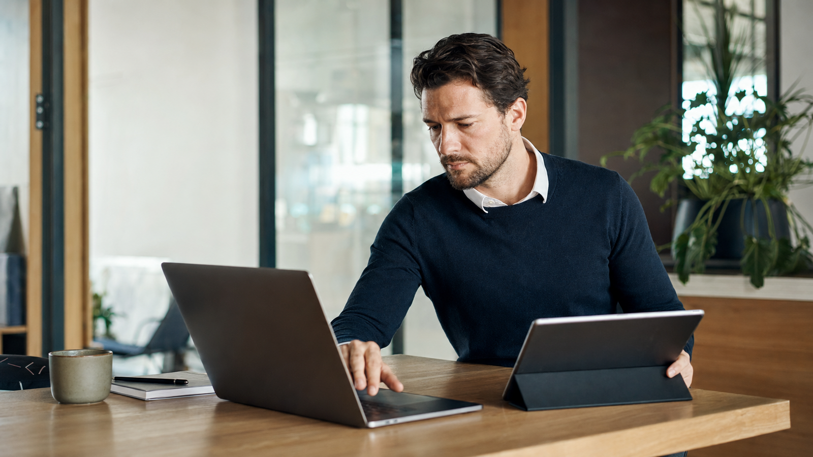 Business professional using protected technology